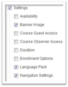Course Copy Setting Options